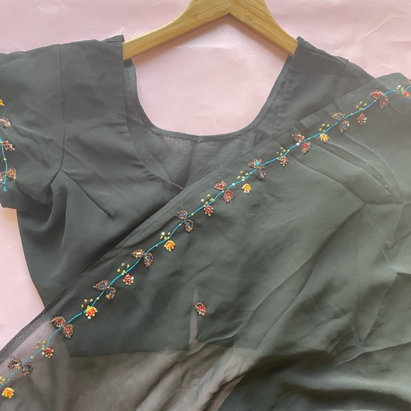 Beautiful delicate black sari designer new lightweight  embroidery elegant new - Picture 5 of 10